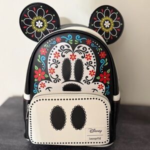 Loungefly Disney Black and White Kids Backpack with Floral Accents